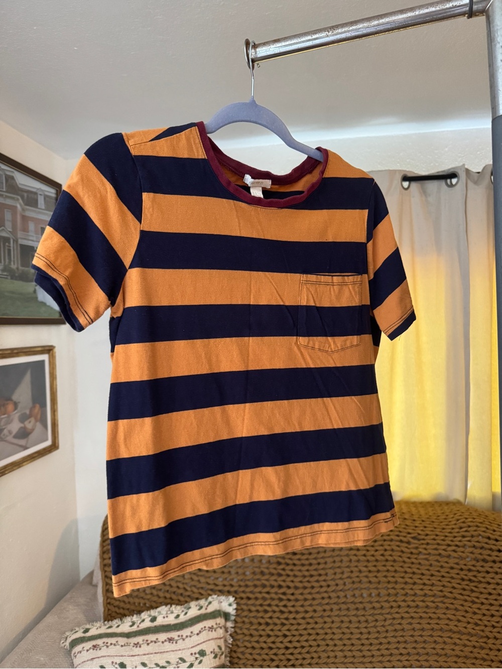 Forever 21 Orange & Navy Striped Short Sleeve Tee